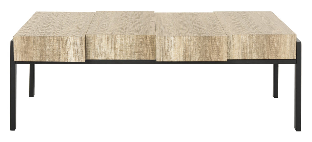 Safavieh Alexander Contemporary Rustic Coffee Table - Staggered Wooden Blocks With Industrial Metal Frame Multi Brown/Black Metal Legs COF7005A
