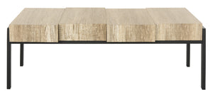 Safavieh Alexander Contemporary Rustic Coffee Table - Staggered Wooden Blocks With Industrial Metal Frame Multi Brown/Black Metal Legs COF7005A