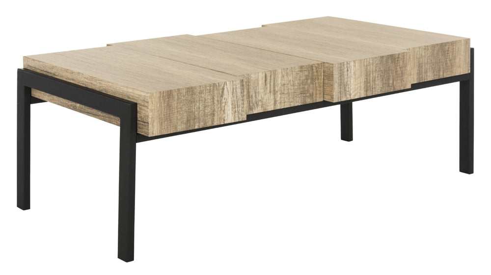 Safavieh Alexander Contemporary Rustic Coffee Table - Staggered Wooden Blocks With Industrial Metal Frame Multi Brown/Black Metal Legs COF7005A