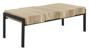 Safavieh Alexander Contemporary Rustic Coffee Table - Staggered Wooden Blocks With Industrial Metal Frame Multi Brown/Black Metal Legs COF7005A