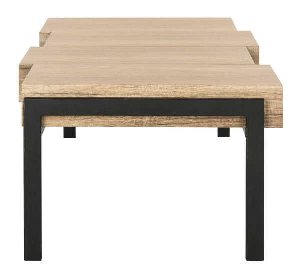 Safavieh Alexander Contemporary Rustic Coffee Table - Staggered Wooden Blocks With Industrial Metal Frame Multi Brown/Black Metal Legs COF7005A