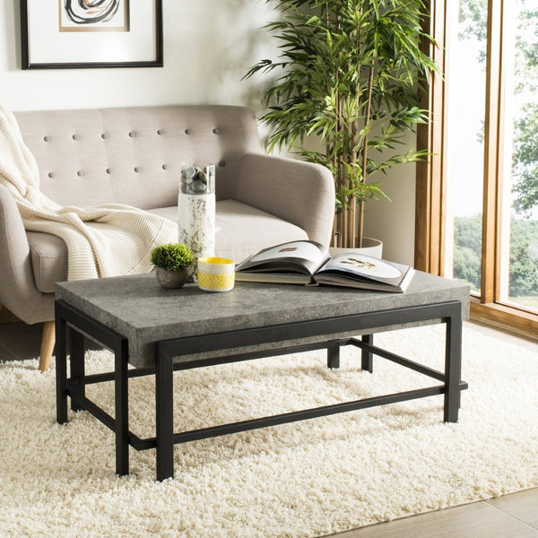 Safavieh Oliver Rectangular Coffee Table - Modern Dark Grey Centerpiece With Black Metal Legs For Any Space COF7006A