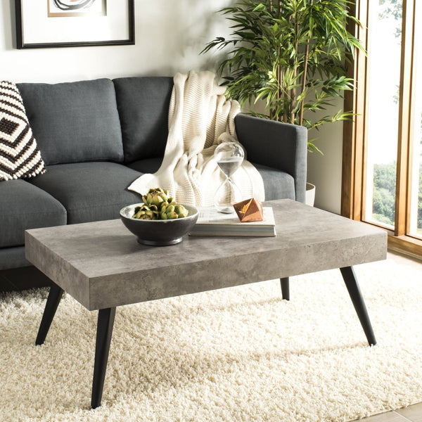 Safavieh Cedric Rectangular Mid-Century Modern Coffee Table – Stylish Scandinavian Design For Any Living Space Light Grey/Black Metal Legs COF7007A