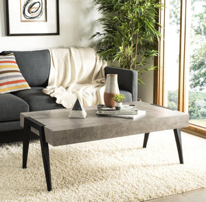Safavieh Cameron Midcentury Modern Coffee Table - Light Grey Finish With Black Metal Legs For Chic Living Room Style COF7008A
