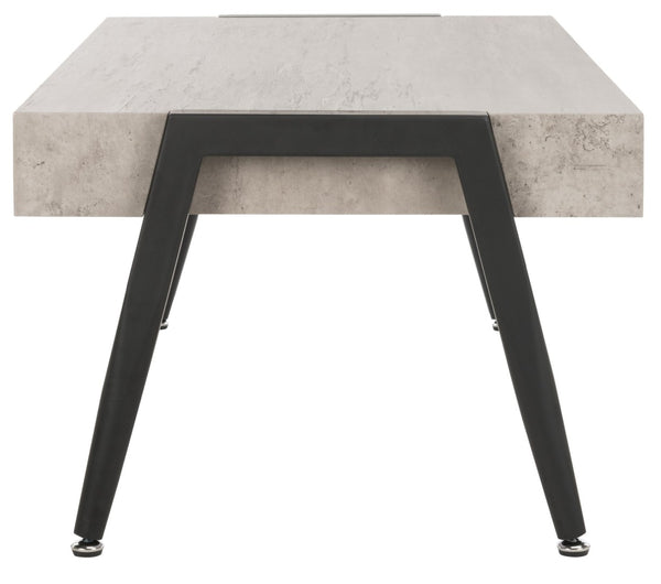 Safavieh Cameron Midcentury Modern Coffee Table - Light Grey Finish With Black Metal Legs For Chic Living Room Style COF7008A