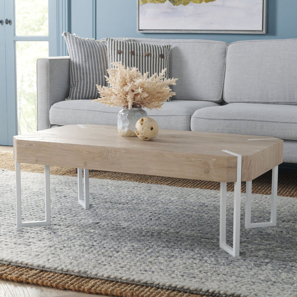 Safavieh Edgecombe Coffee Table - Modern Minimalist Design With Slanted Edges & White Metal Base For Stylish Spaces COF7010A