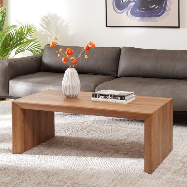 Safavieh Woodrow Coffee Table - Modern Natural Wood Design With Waterfall Edge For Stylish Living Spaces COF7013A