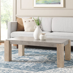 Safavieh Coromio Coffee Table - Modern Light Grey Faux Concrete Top With Sturdy Pillar Legs For Any Space COF7014A