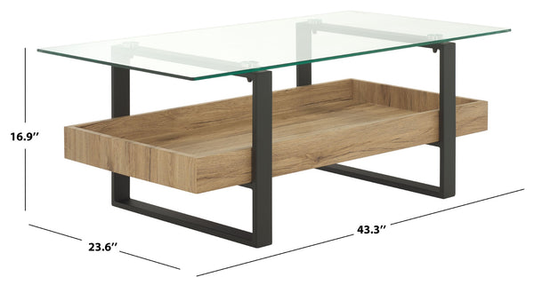Safavieh Auberon Coffee Table - Contemporary Industrial Style With Glass Top, Black Metal Frame & Storage Shelf COF7015A