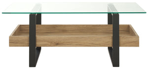 Safavieh Auberon Coffee Table - Contemporary Industrial Style With Glass Top, Black Metal Frame & Storage Shelf COF7015A