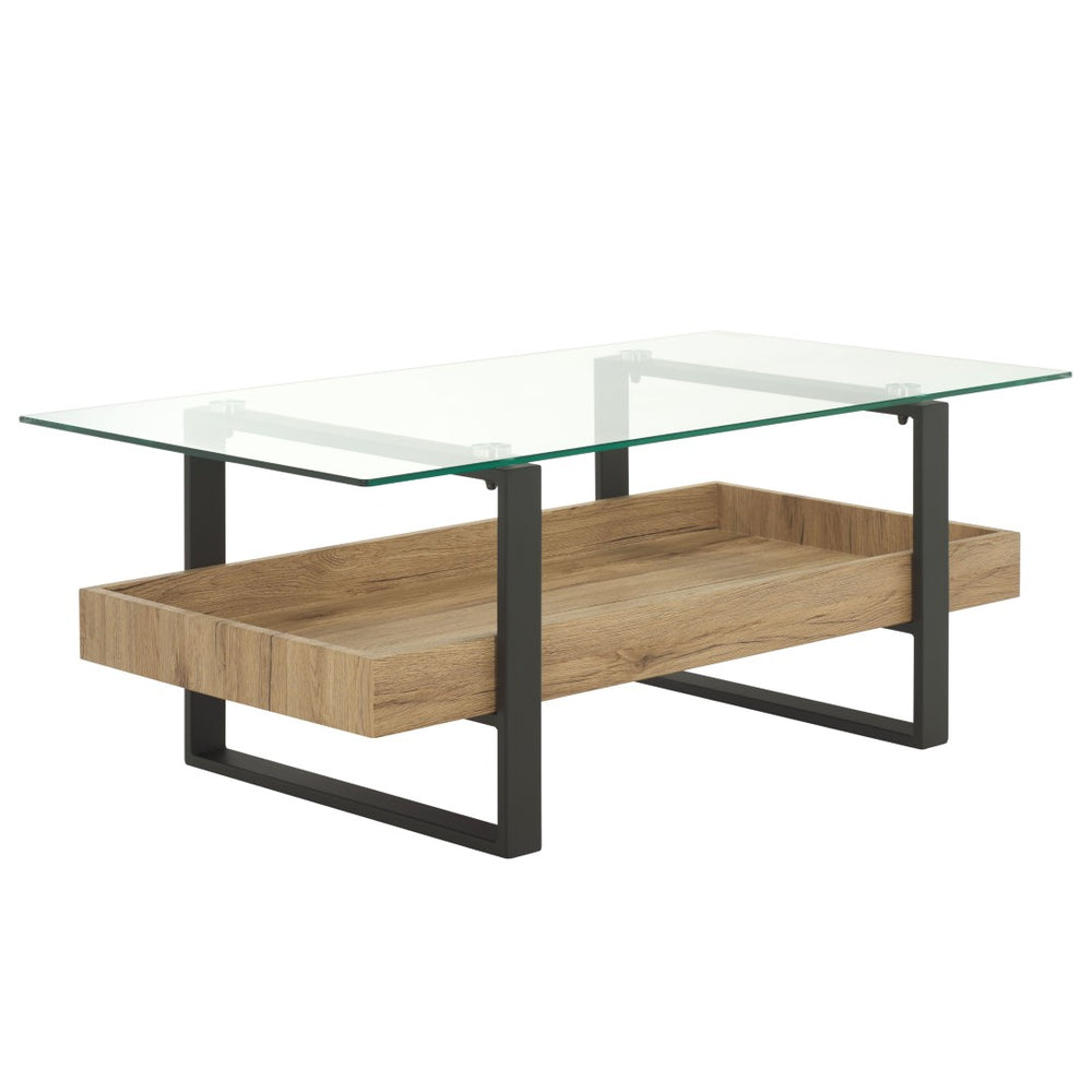 Safavieh Auberon Coffee Table - Contemporary Industrial Style With Glass Top, Black Metal Frame & Storage Shelf COF7015A