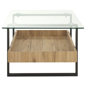 Safavieh Auberon Coffee Table - Contemporary Industrial Style With Glass Top, Black Metal Frame & Storage Shelf COF7015A