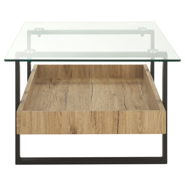 Safavieh Auberon Coffee Table - Contemporary Industrial Style With Glass Top, Black Metal Frame & Storage Shelf COF7015A
