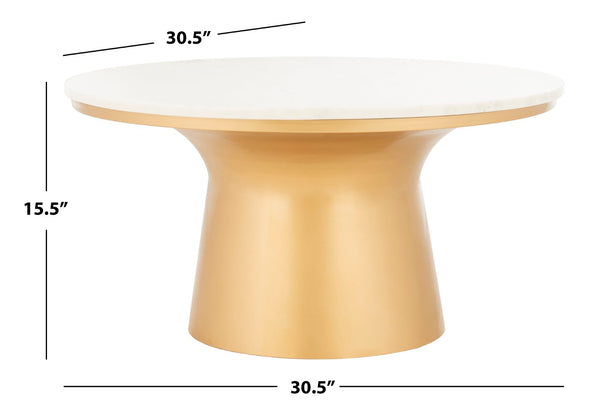Safavieh Mila Pedestal Coffee Table – Luxurious Vintage-Inspired Design With Sculptural Elegance For Any Room White Marble/Brass COF7200A