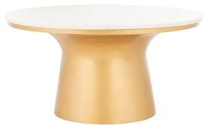 Safavieh Mila Pedestal Coffee Table – Luxurious Vintage-Inspired Design With Sculptural Elegance For Any Room White Marble/Brass COF7200A