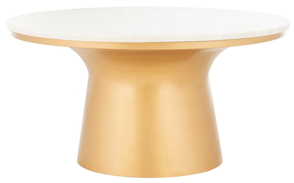 Safavieh Mila Pedestal Coffee Table – Luxurious Vintage-Inspired Design With Sculptural Elegance For Any Room White Marble/Brass COF7200A