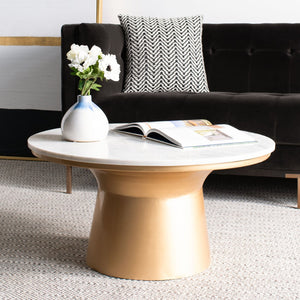 Safavieh Mila Pedestal Coffee Table – Luxurious Vintage-Inspired Design With Sculptural Elegance For Any Room White Marble/Brass COF7200A