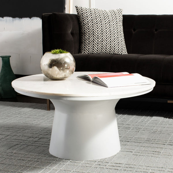 Safavieh Mila Pedestal Coffee Table – Luxurious Vintage-Inspired Design With Sculptural Elegance For Any Room White Marble/White COF7200B