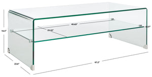 Safavieh Brioni Elegant Tempered Glass Coffee Table With Curved Design And Open Shelf For Stylish Storage COF7303A