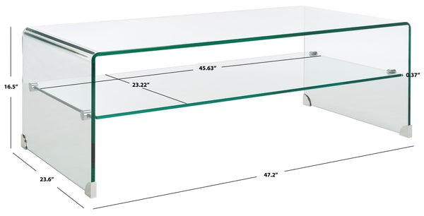 Safavieh Brioni Elegant Tempered Glass Coffee Table With Curved Design And Open Shelf For Stylish Storage COF7303A