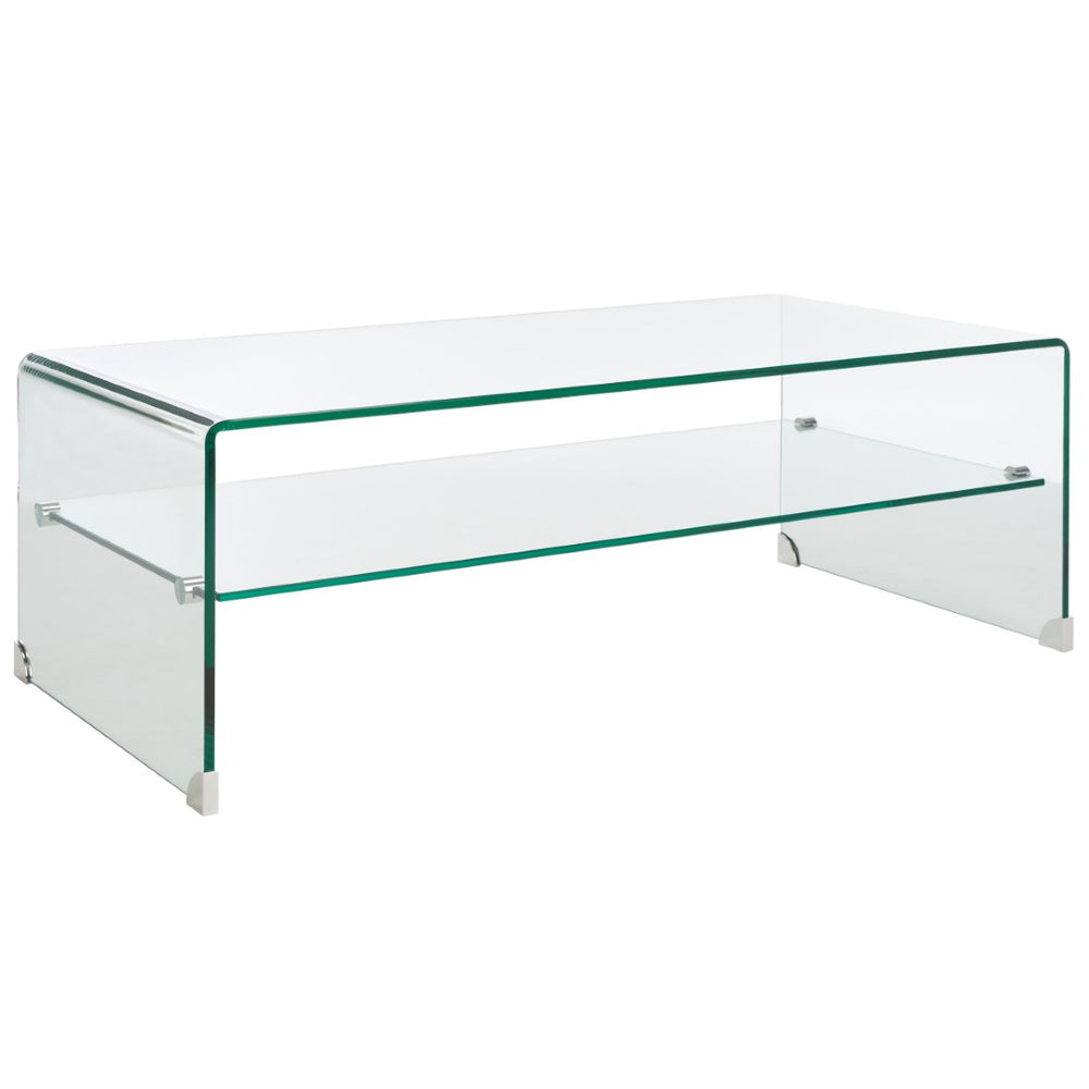 Safavieh Brioni Elegant Tempered Glass Coffee Table With Curved Design And Open Shelf For Stylish Storage COF7303A
