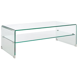 Safavieh Brioni Elegant Tempered Glass Coffee Table With Curved Design And Open Shelf For Stylish Storage COF7303A