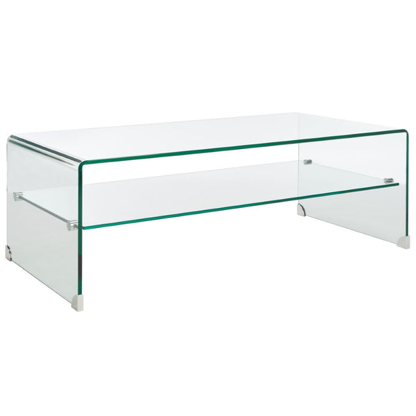 Safavieh Brioni Elegant Tempered Glass Coffee Table With Curved Design And Open Shelf For Stylish Storage COF7303A