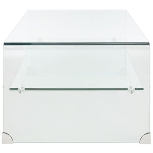Safavieh Brioni Elegant Tempered Glass Coffee Table With Curved Design And Open Shelf For Stylish Storage COF7303A