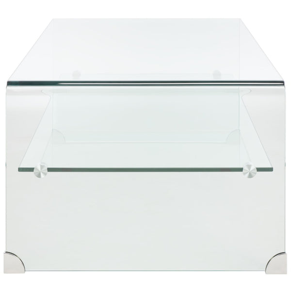 Safavieh Brioni Elegant Tempered Glass Coffee Table With Curved Design And Open Shelf For Stylish Storage COF7303A