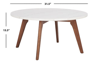 Safavieh Syrio Round Marble Coffee Table - Mid-Century Modern Design With Walnut Frame & Unique Marble Top COF8100A