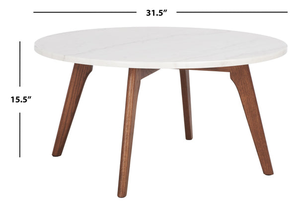 Safavieh Syrio Round Marble Coffee Table - Mid-Century Modern Design With Walnut Frame & Unique Marble Top COF8100A