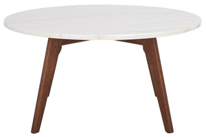 Safavieh Syrio Round Marble Coffee Table - Mid-Century Modern Design With Walnut Frame & Unique Marble Top COF8100A