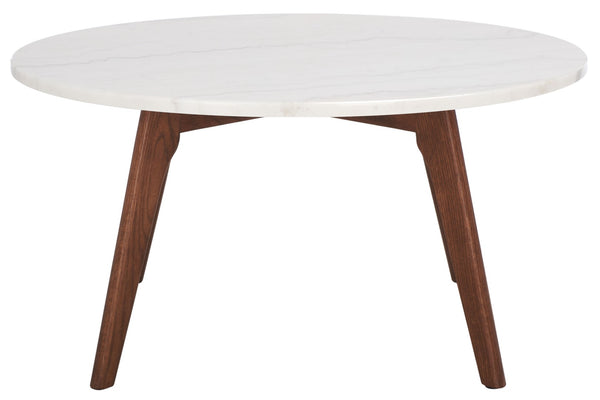 Safavieh Syrio Round Marble Coffee Table - Mid-Century Modern Design With Walnut Frame & Unique Marble Top COF8100A