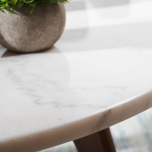 Safavieh Syrio Round Marble Coffee Table - Mid-Century Modern Design With Walnut Frame & Unique Marble Top COF8100A