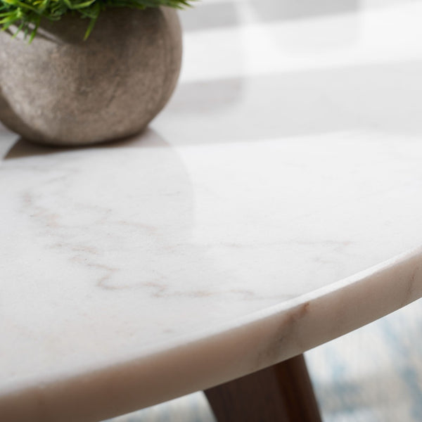 Safavieh Syrio Round Marble Coffee Table - Mid-Century Modern Design With Walnut Frame & Unique Marble Top COF8100A