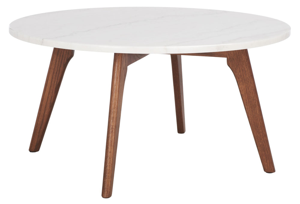 Safavieh Syrio Round Marble Coffee Table - Mid-Century Modern Design With Walnut Frame & Unique Marble Top COF8100A
