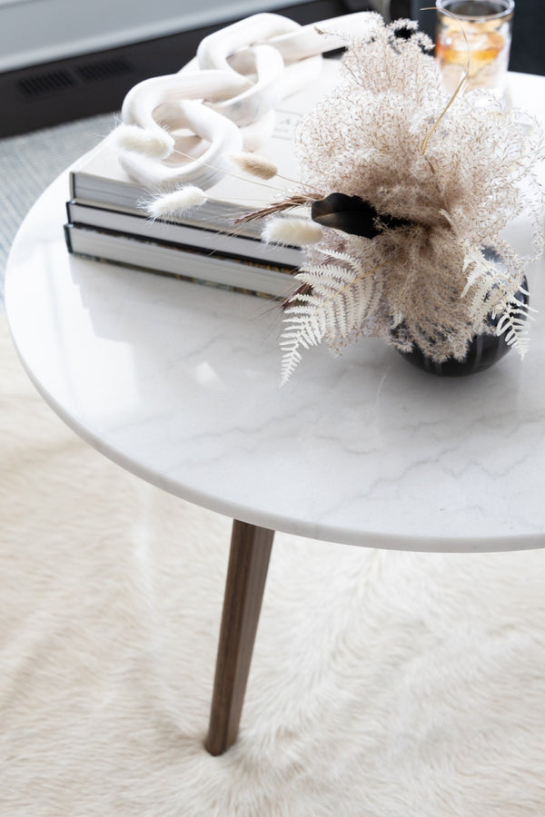 Safavieh Syrio Round Marble Coffee Table - Mid-Century Modern Design With Walnut Frame & Unique Marble Top COF8100A