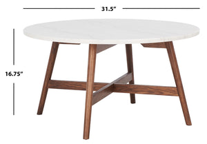 Safavieh Maja Round Marble Coffee Table – Mid-Century Modern Design With Walnut Legs For Any Stylish Living Space COF8101A
