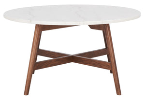 Safavieh Maja Round Marble Coffee Table – Mid-Century Modern Design With Walnut Legs For Any Stylish Living Space COF8101A