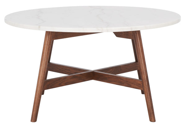Safavieh Maja Round Marble Coffee Table – Mid-Century Modern Design With Walnut Legs For Any Stylish Living Space COF8101A