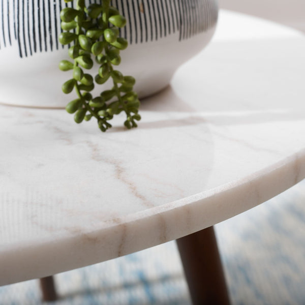 Safavieh Maja Round Marble Coffee Table – Mid-Century Modern Design With Walnut Legs For Any Stylish Living Space COF8101A
