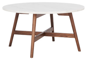 Safavieh Maja Round Marble Coffee Table – Mid-Century Modern Design With Walnut Legs For Any Stylish Living Space COF8101A