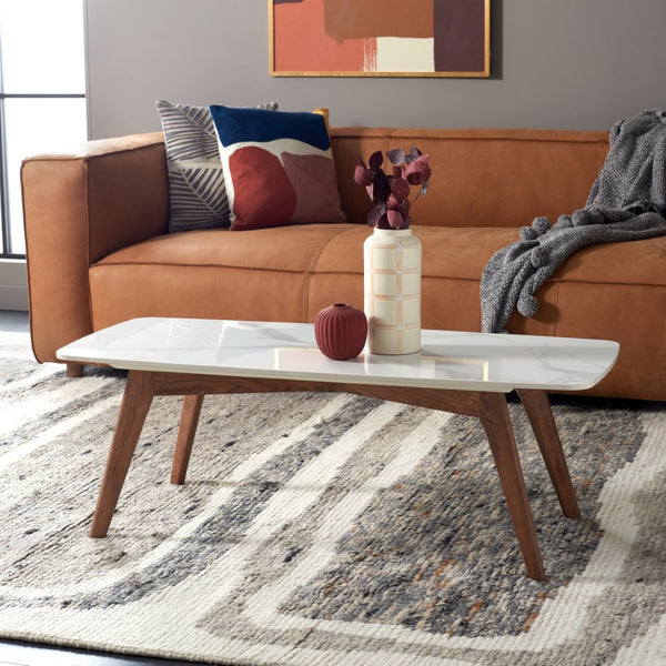 Safavieh Karina Rectangular Coffee Table - Contemporary Faux Marble & Walnut Design For Modern Living Spaces COF8102A