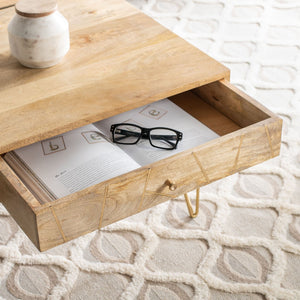 Safavieh Marigold Coffee Table - Retro-Inspired Design With Mango Wood & Chic Accents For Modern Living Spaces Natural/Brass COF9000A