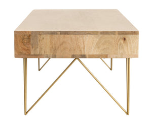 Safavieh Marigold Coffee Table - Retro-Inspired Design With Mango Wood & Chic Accents For Modern Living Spaces Natural/Brass COF9000A