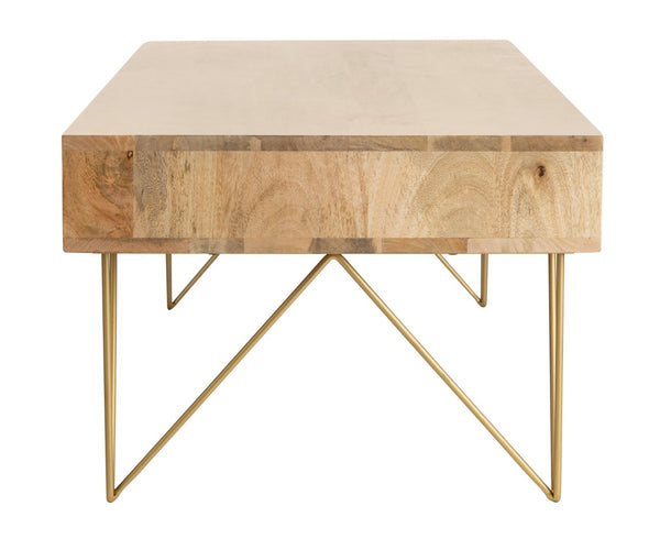 Safavieh Marigold Coffee Table - Retro-Inspired Design With Mango Wood & Chic Accents For Modern Living Spaces Natural/Brass COF9000A