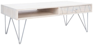 Safavieh Marigold Coffee Table - Retro-Inspired Design With Mango Wood & Chic Accents For Modern Living Spaces White Wash/Silver COF9000B