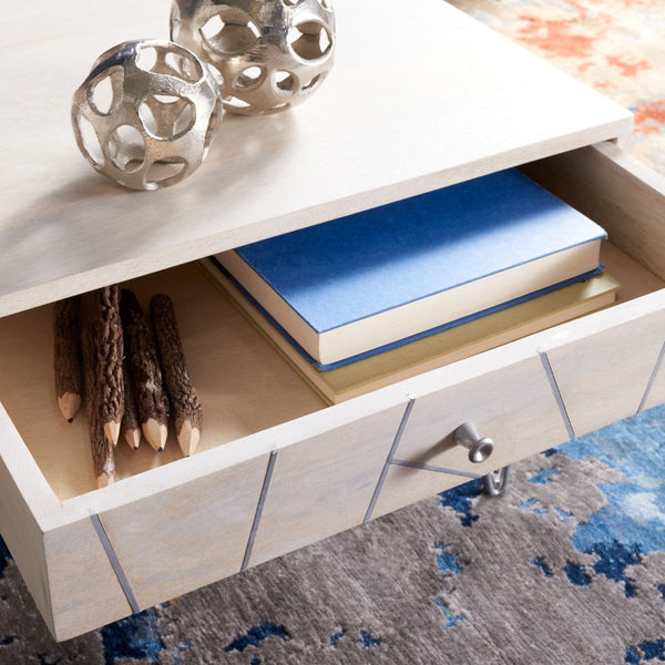 Safavieh Marigold Coffee Table - Retro-Inspired Design With Mango Wood & Chic Accents For Modern Living Spaces White Wash/Silver COF9000B