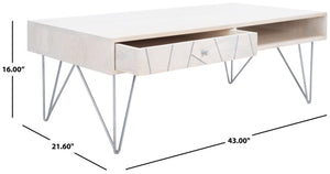 Safavieh Marigold Coffee Table - Retro-Inspired Design With Mango Wood & Chic Accents For Modern Living Spaces White Wash/Silver COF9000B