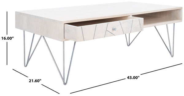 Safavieh Marigold Coffee Table - Retro-Inspired Design With Mango Wood & Chic Accents For Modern Living Spaces White Wash/Silver COF9000B
